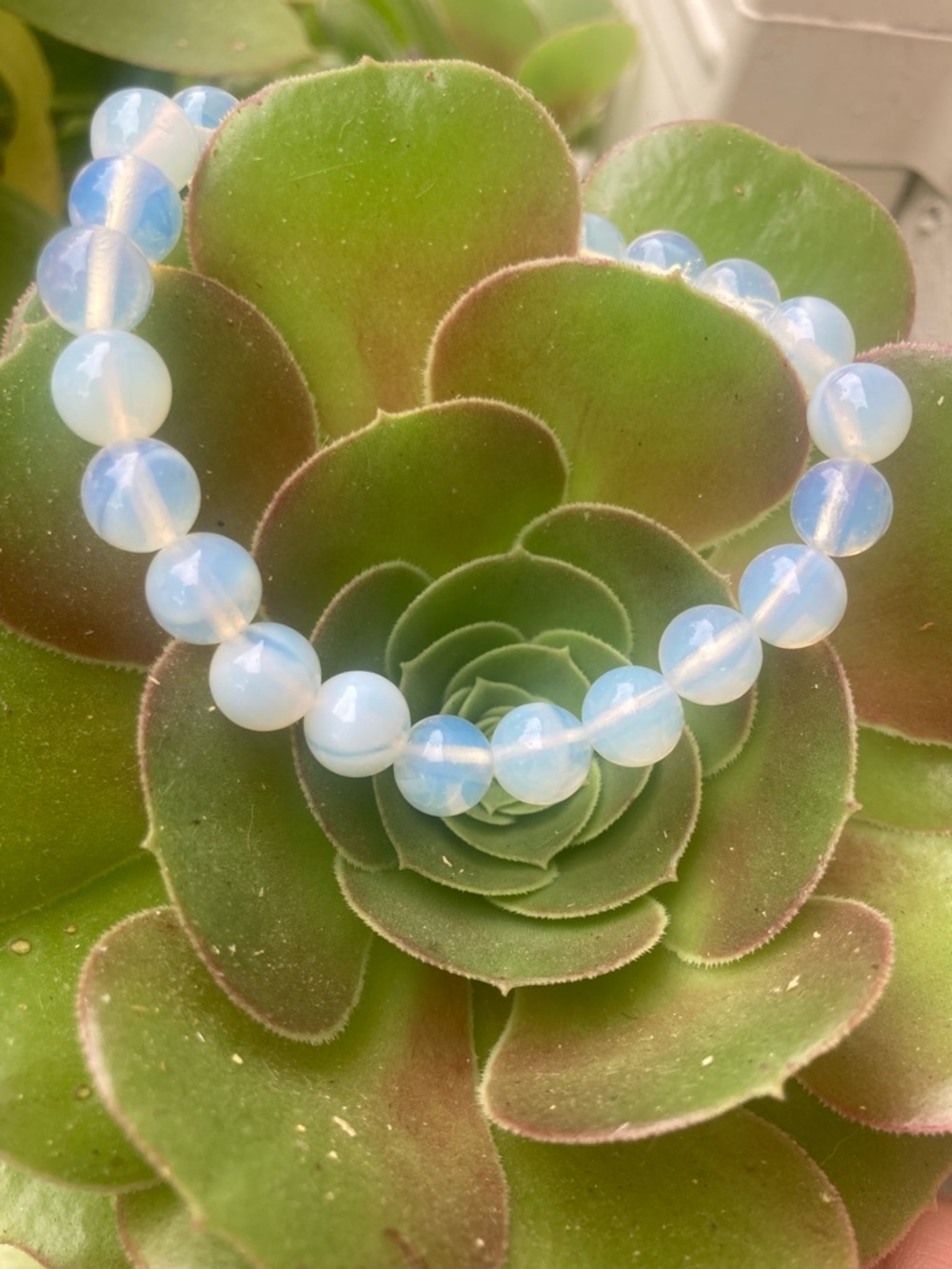 Opalite Bead Stretch Bracelet - Soft Blue Glow